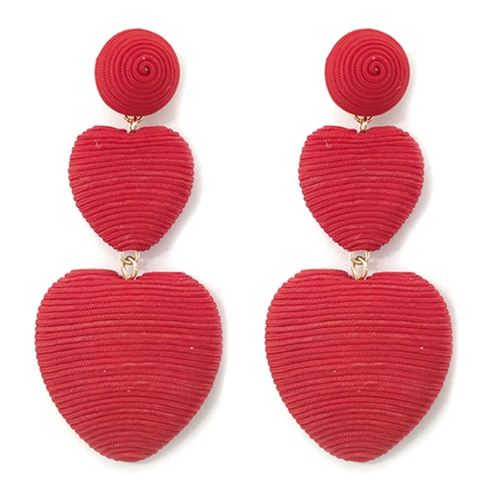 Double Heart Red Drop Earrings
